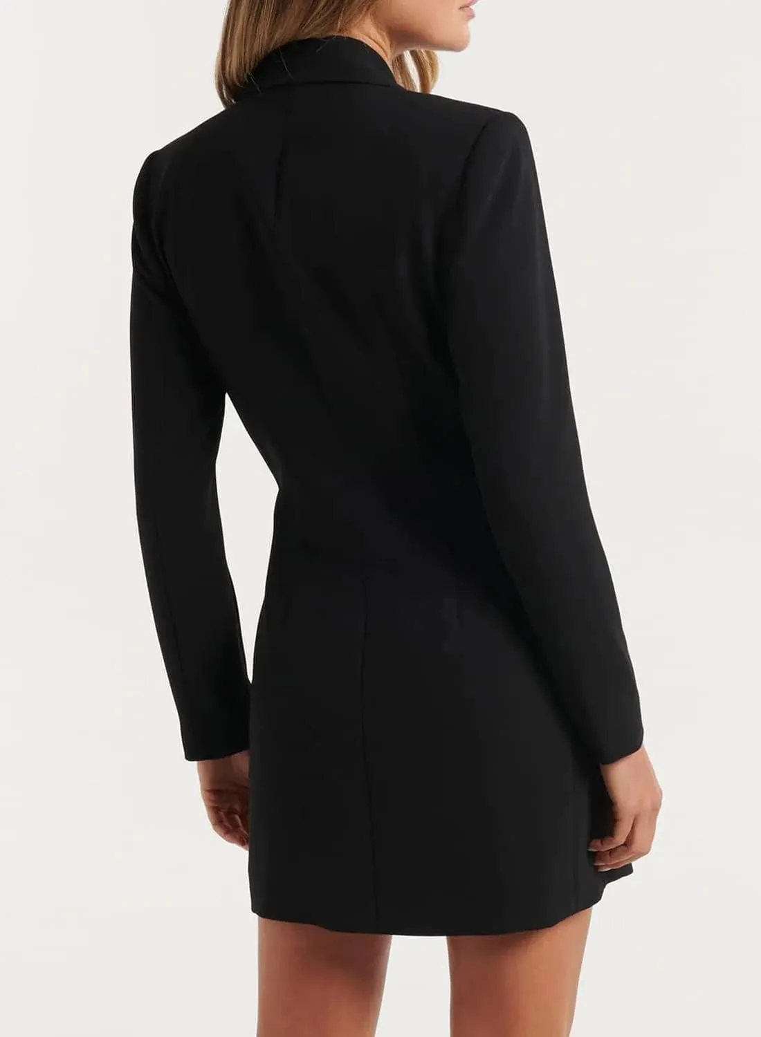 futurino Women Blazer Set Solid Color Long Sleeve Notch Lapel Double Breasted Button Blazer Dress with Pockets
