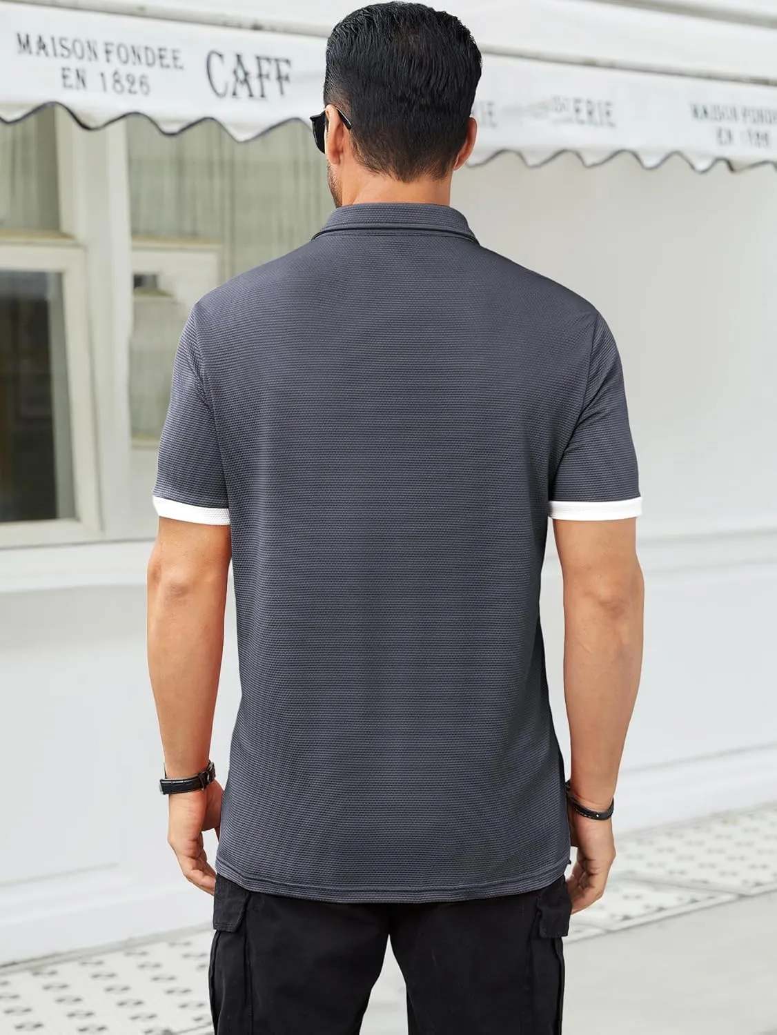 Hardaddy Men's Color Block Short Sleeve Polo Shirts Dry Fit Wrinkle Free Casual Lightweight Collared T-Shirts