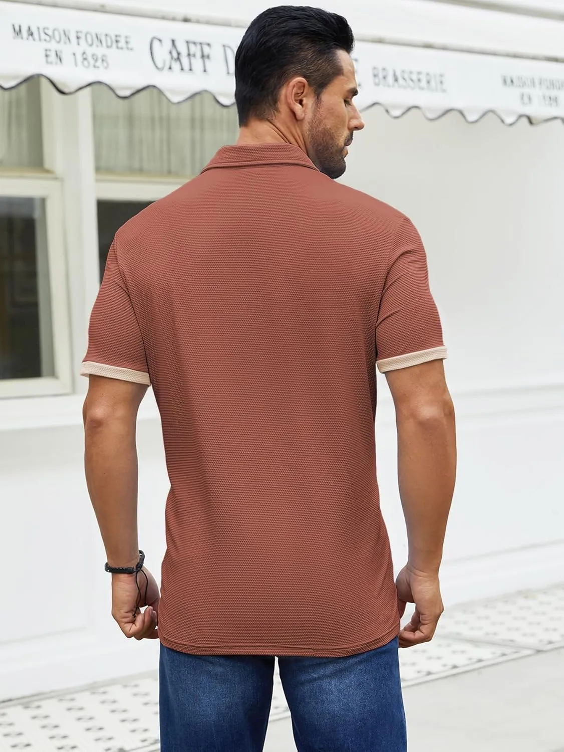 Hardaddy Men's Color Block Short Sleeve Polo Shirts Dry Fit Wrinkle Free Casual Lightweight Collared T-Shirts