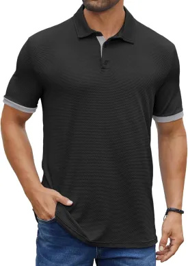Hardaddy Men's Color Block Short Sleeve Polo Shirts Dry Fit Wrinkle Free Casual Lightweight Collared T-Shirts