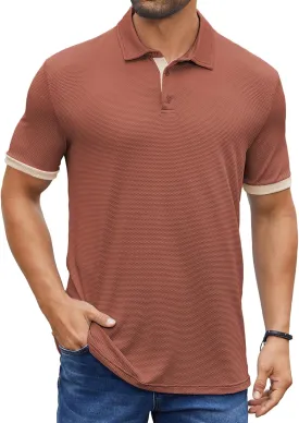 Hardaddy Men's Color Block Short Sleeve Polo Shirts Dry Fit Wrinkle Free Casual Lightweight Collared T-Shirts