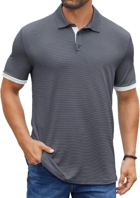 Hardaddy Men's Color Block Short Sleeve Polo Shirts Dry Fit Wrinkle Free Casual Lightweight Collared T-Shirts