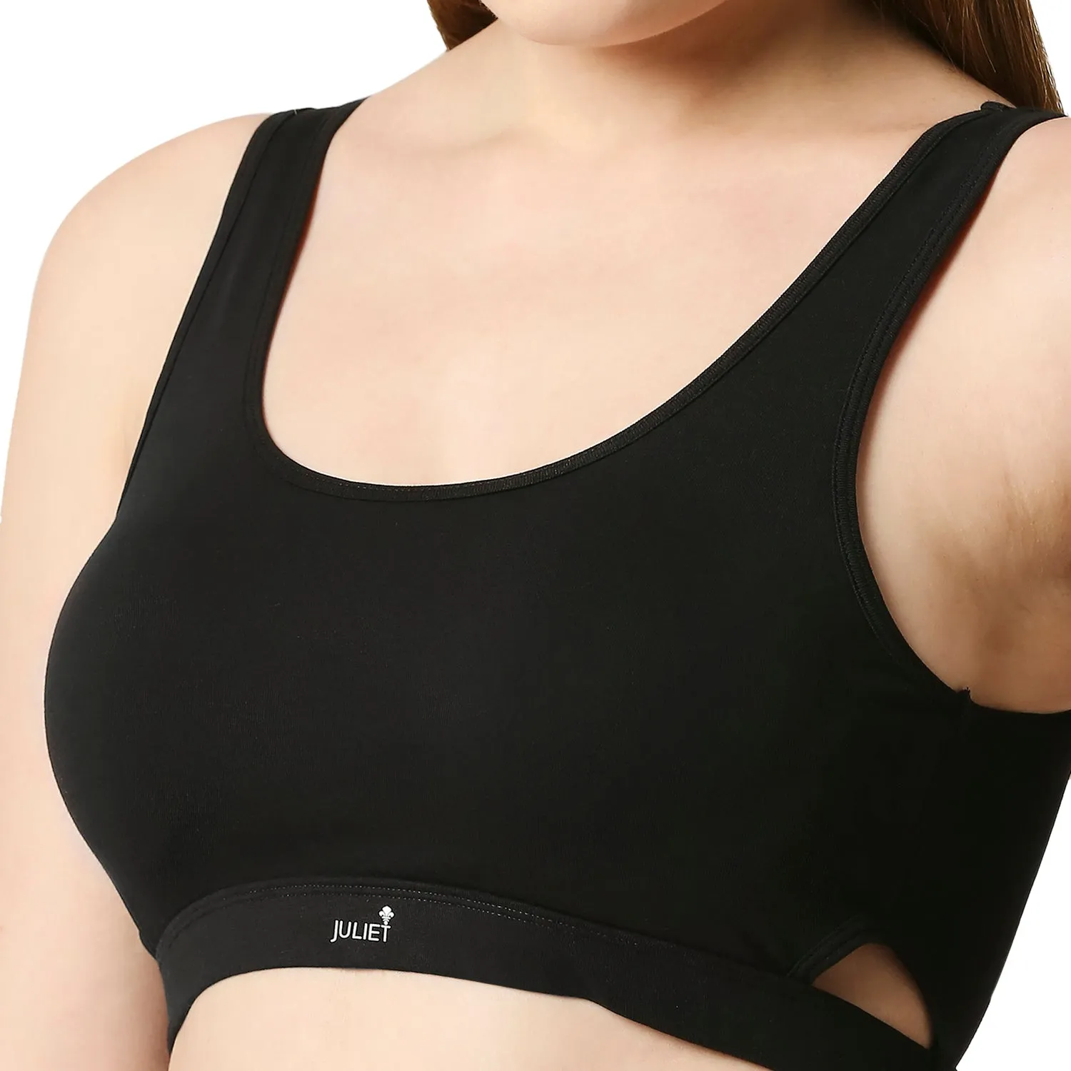 JS 90-4-Padded Solid Low Impact Sports Bra  Black
