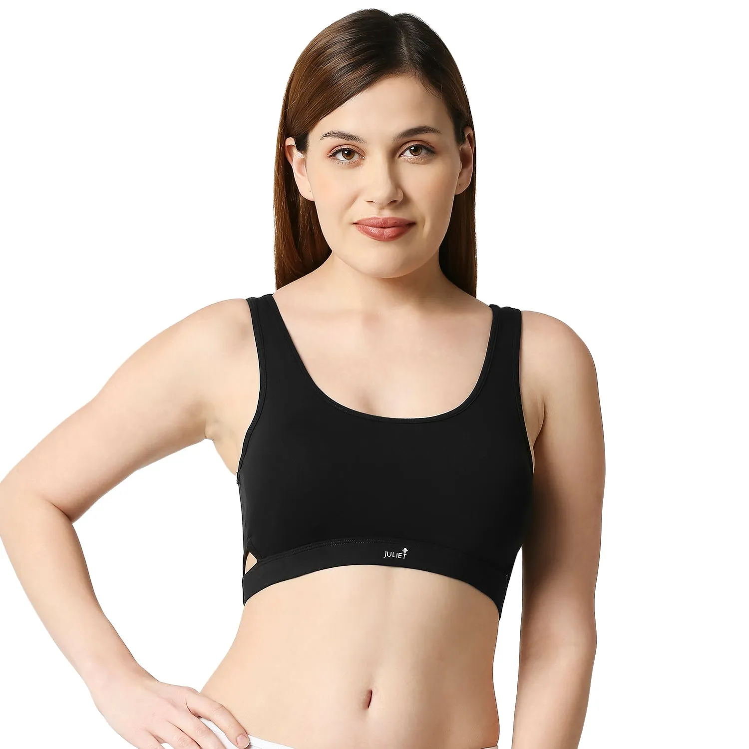 JS 90-4-Padded Solid Low Impact Sports Bra  Black