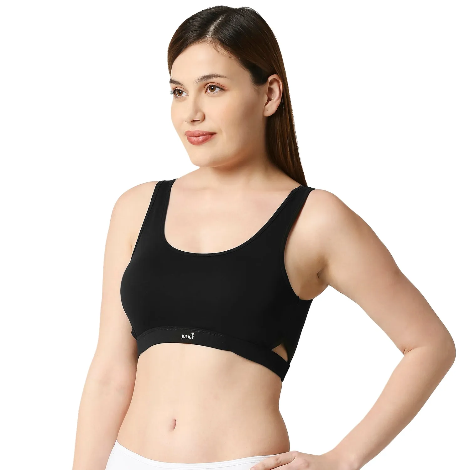 JS 90-4-Padded Solid Low Impact Sports Bra  Black