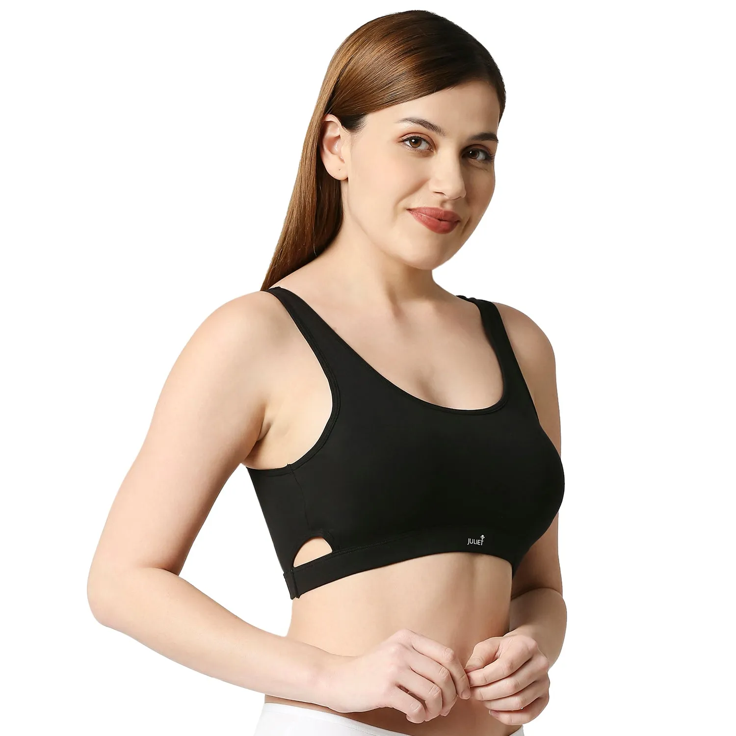 JS 90-4-Padded Solid Low Impact Sports Bra  Black