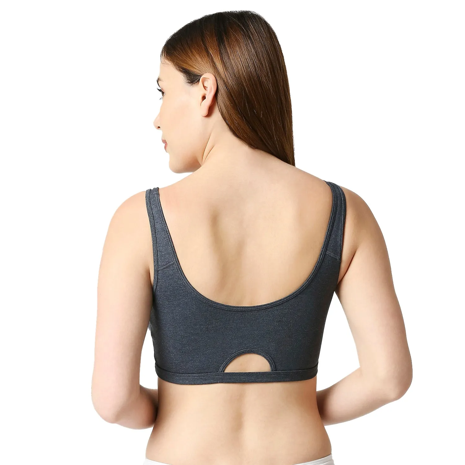 JS 90-Non Padded Solid Low Impact Sports Bra  Melange Navy Blue
