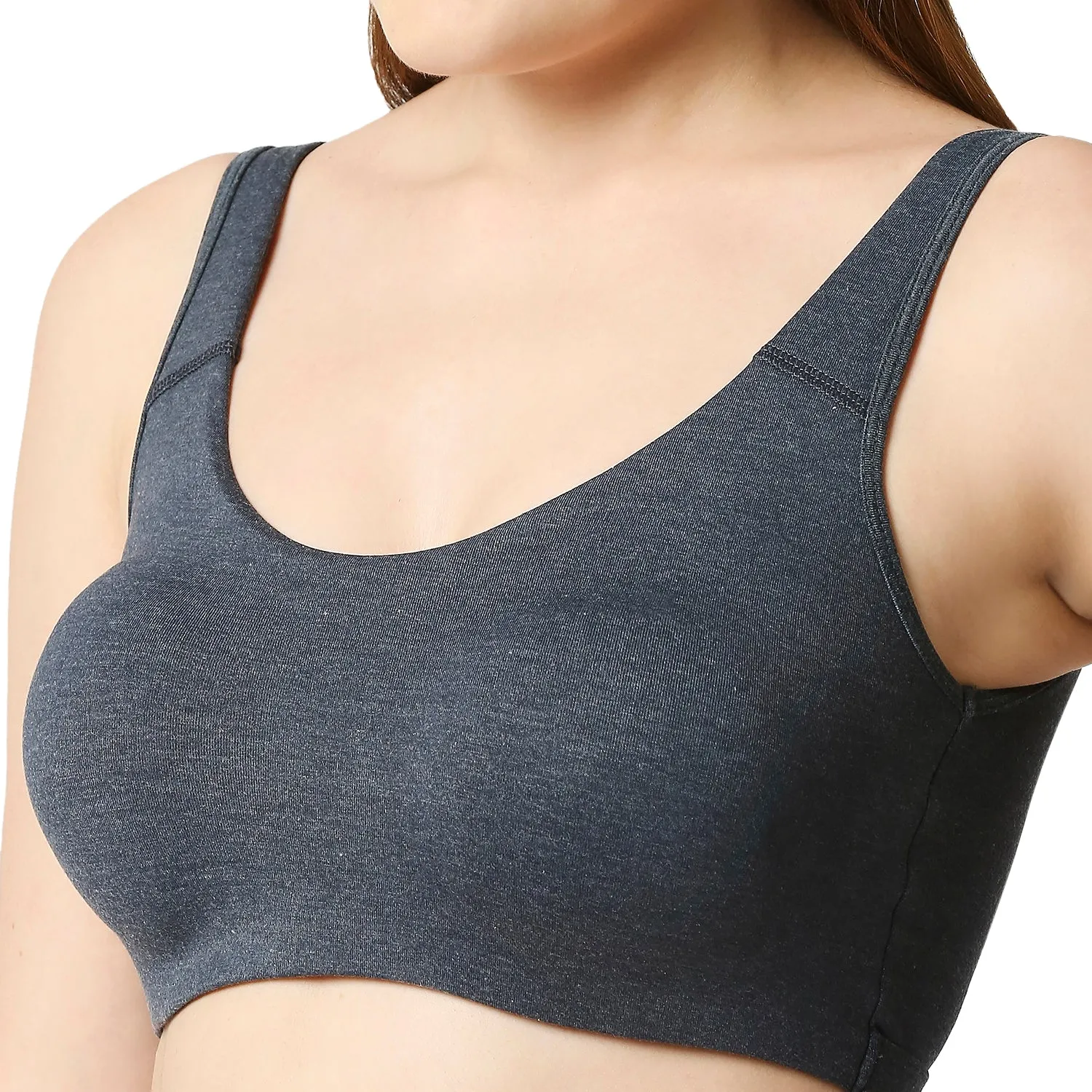 JS 90-Non Padded Solid Low Impact Sports Bra  Melange Navy Blue