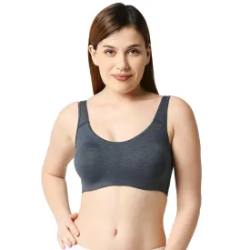 JS 90-Non Padded Solid Low Impact Sports Bra  Melange Navy Blue