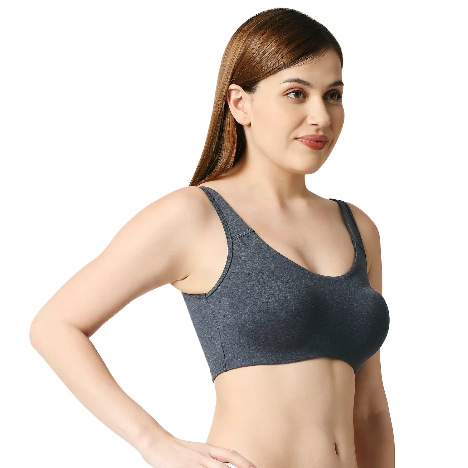 JS 90-Non Padded Solid Low Impact Sports Bra  Melange Navy Blue