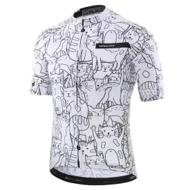 KEMALOCE White Cartoon Cat Cycling Jersey