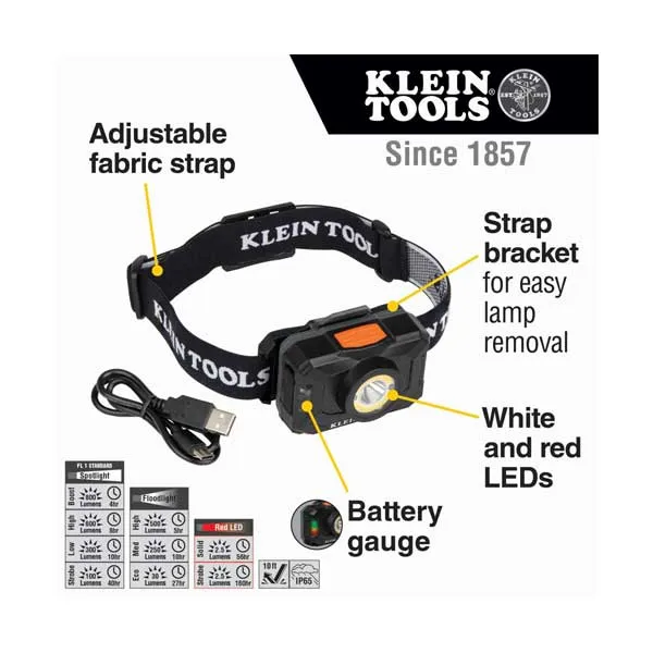 Klein Tools 56414 Rechargeable 2-Color LED Headlamp with Adjustable Strap
