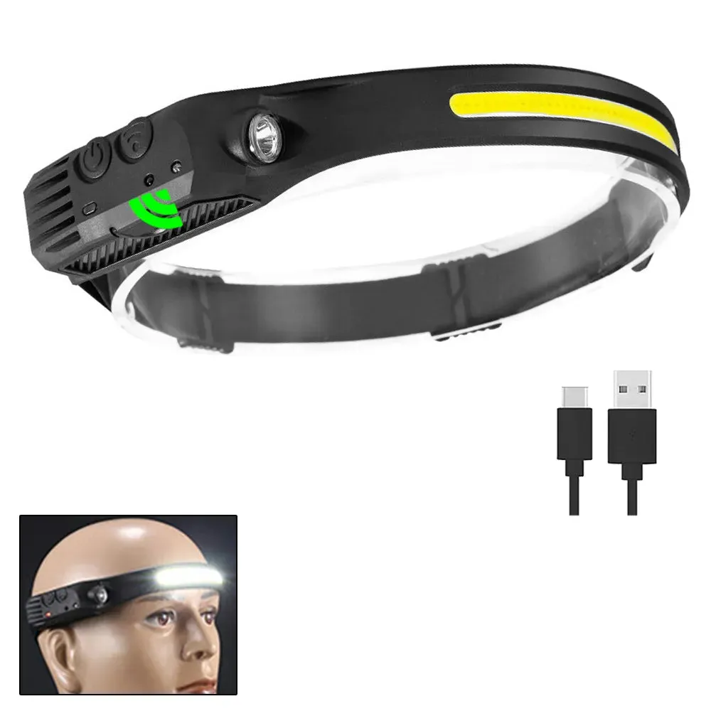 Led Sensor Headlamp USB Rechargable Head Flashlight 18650 Built-in Battery 5 Lighting Modes Head Torch Fishing Camping Lantern