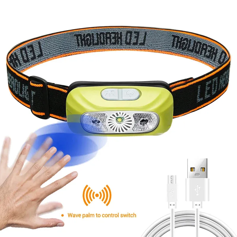 Mini LED Sensor Headlamp Body Motion Headlight Built-in Battery USB Rechargeable Outdoor Waterproof Camping Torch Lights