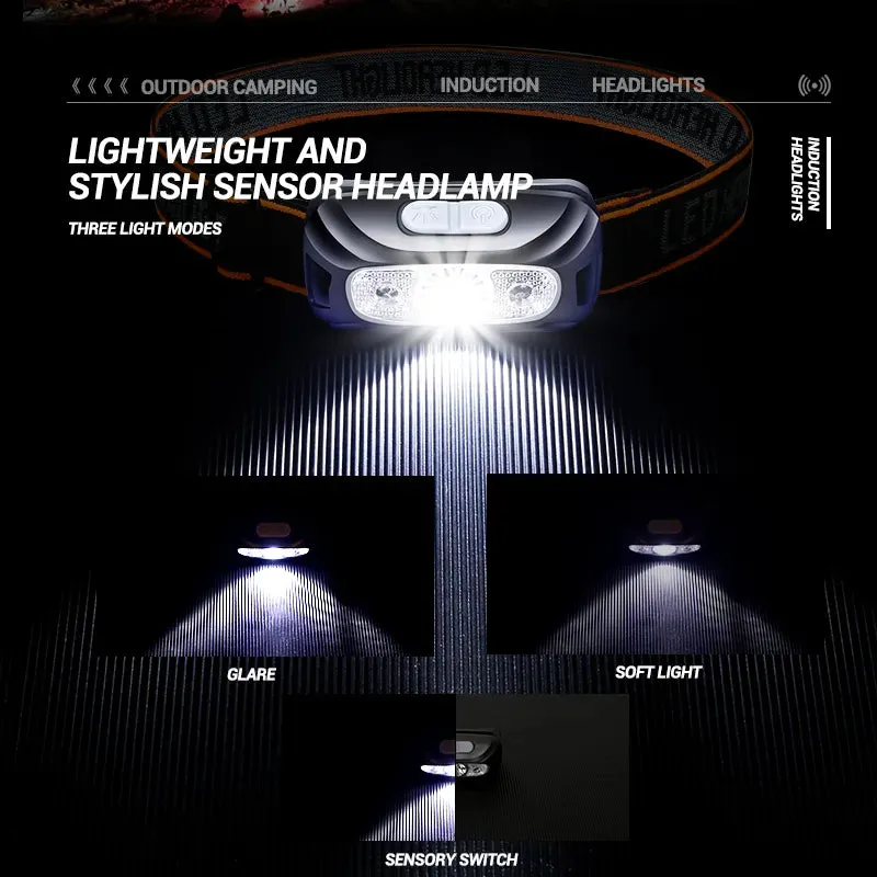 Mini LED Sensor Headlamp Body Motion Headlight Built-in Battery USB Rechargeable Outdoor Waterproof Camping Torch Lights