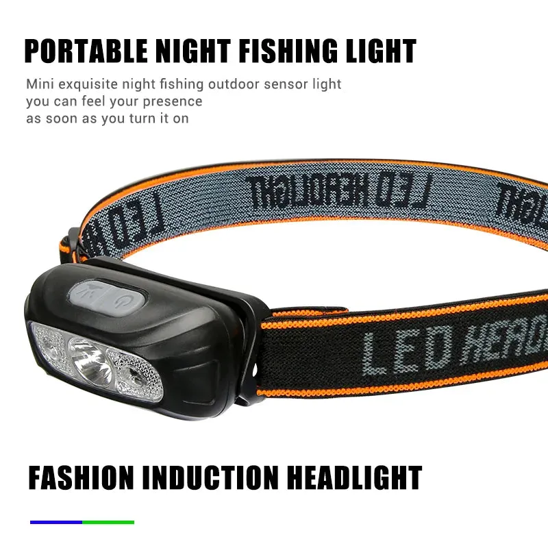 Mini LED Sensor Headlamp Body Motion Headlight Built-in Battery USB Rechargeable Outdoor Waterproof Camping Torch Lights