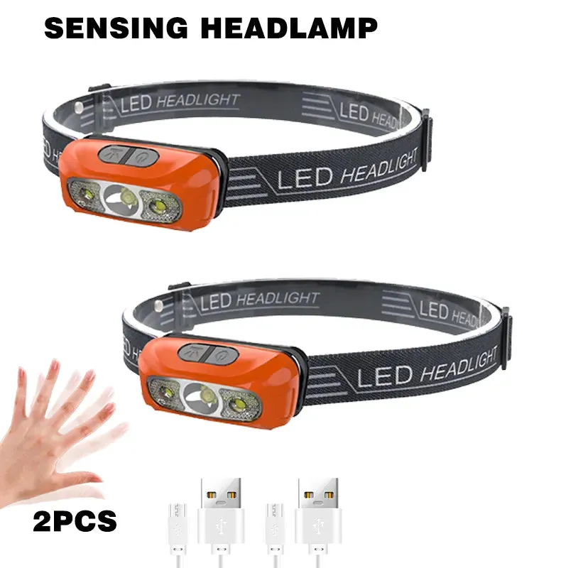 Mini LED Sensor Headlamp Body Motion Headlight Built-in Battery USB Rechargeable Outdoor Waterproof Camping Torch Lights