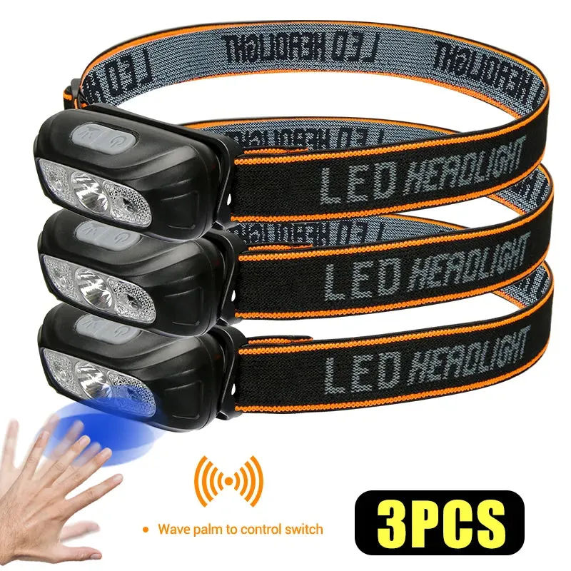 Mini LED Sensor Headlamp Body Motion Headlight Built-in Battery USB Rechargeable Outdoor Waterproof Camping Torch Lights
