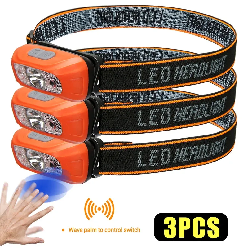 Mini LED Sensor Headlamp Body Motion Headlight Built-in Battery USB Rechargeable Outdoor Waterproof Camping Torch Lights