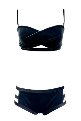 Navy Velour Lingerie Set