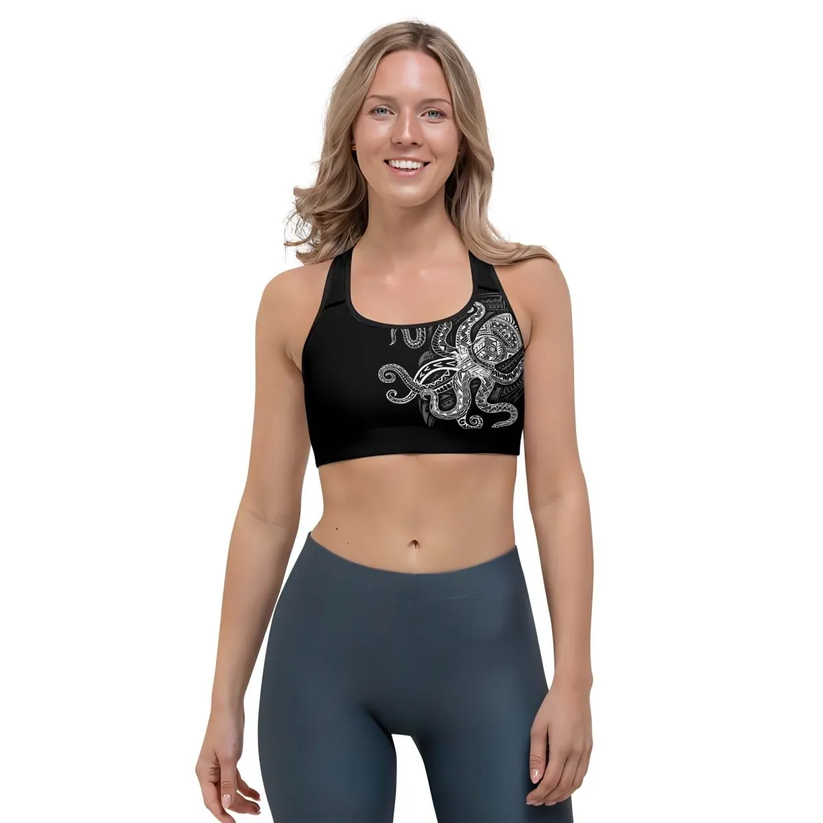 Octopus Tribal Tattoo Women's Padded Sports Bra