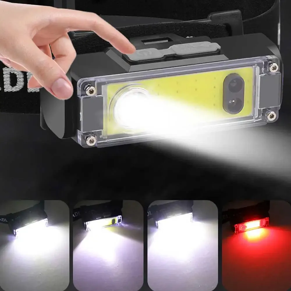 Powerful LED Headlamp with Motion Sensor Fishing Lantern USB Rechargeable 18650 Flashlight XPE COB Waterproof Torch Headlight