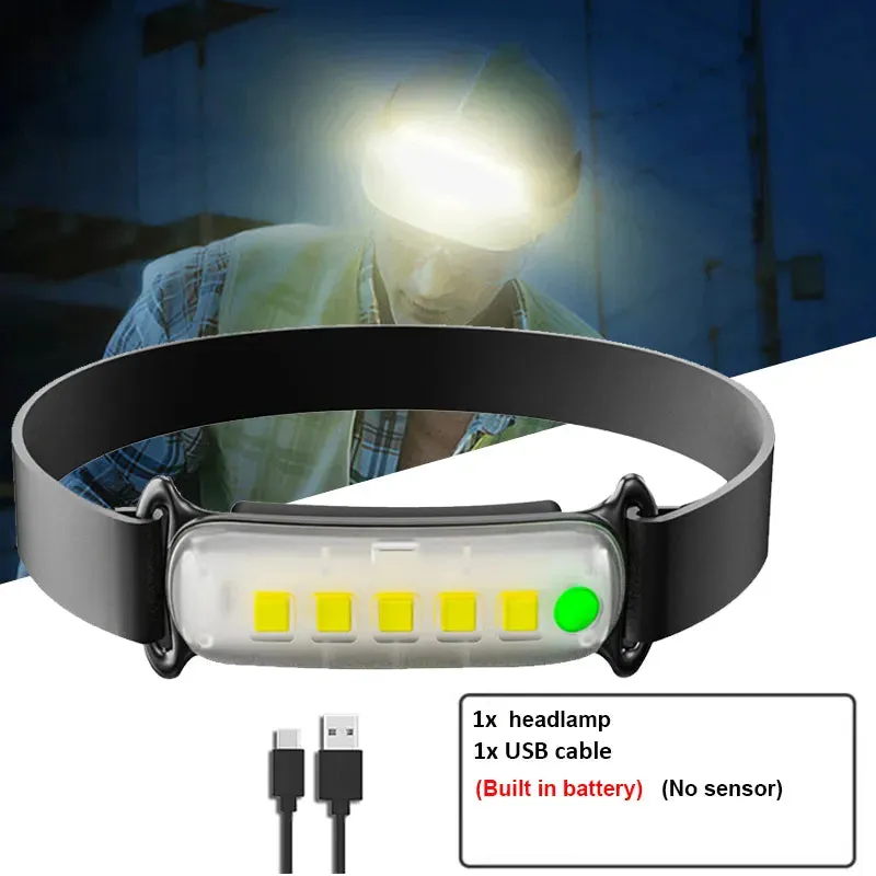 Powerful Q5 COB LED Headlamp Rechargeable 3-Modes Headlight Built-in Battery Waterproof Portable  Head Lamp Camping Head Lamp