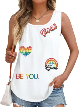 Pride Tank Tops for Women Rainbow Love Graphic Tshirt Be You LGBT Sleeveless Shirt Summer Vacation Vest Tops
