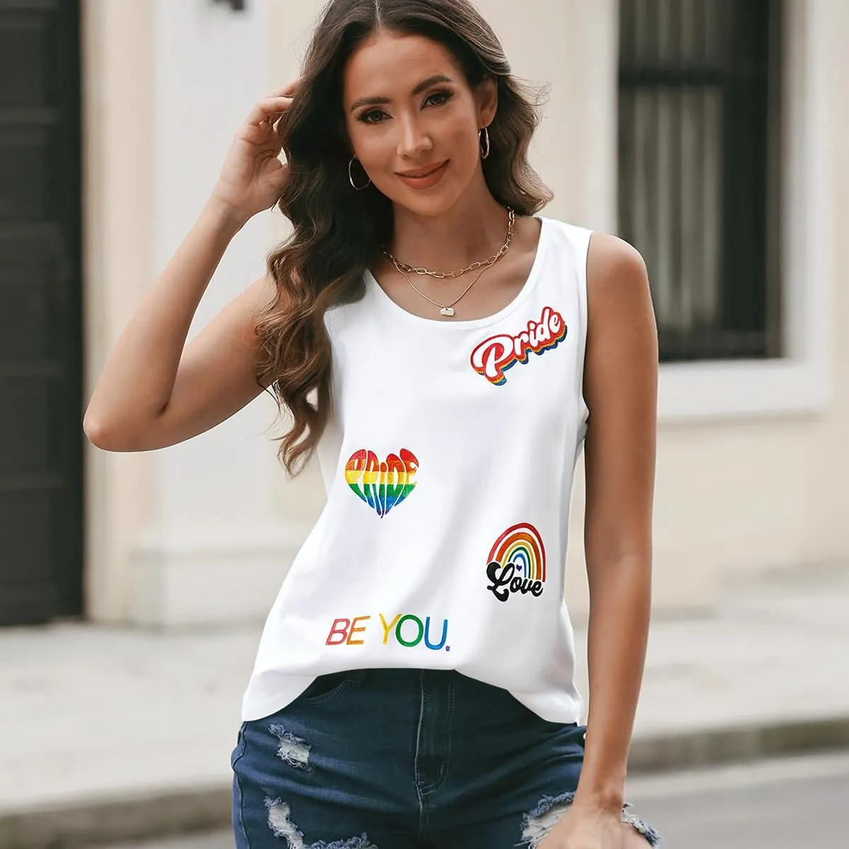 Pride Tank Tops for Women Rainbow Love Graphic Tshirt Be You LGBT Sleeveless Shirt Summer Vacation Vest Tops