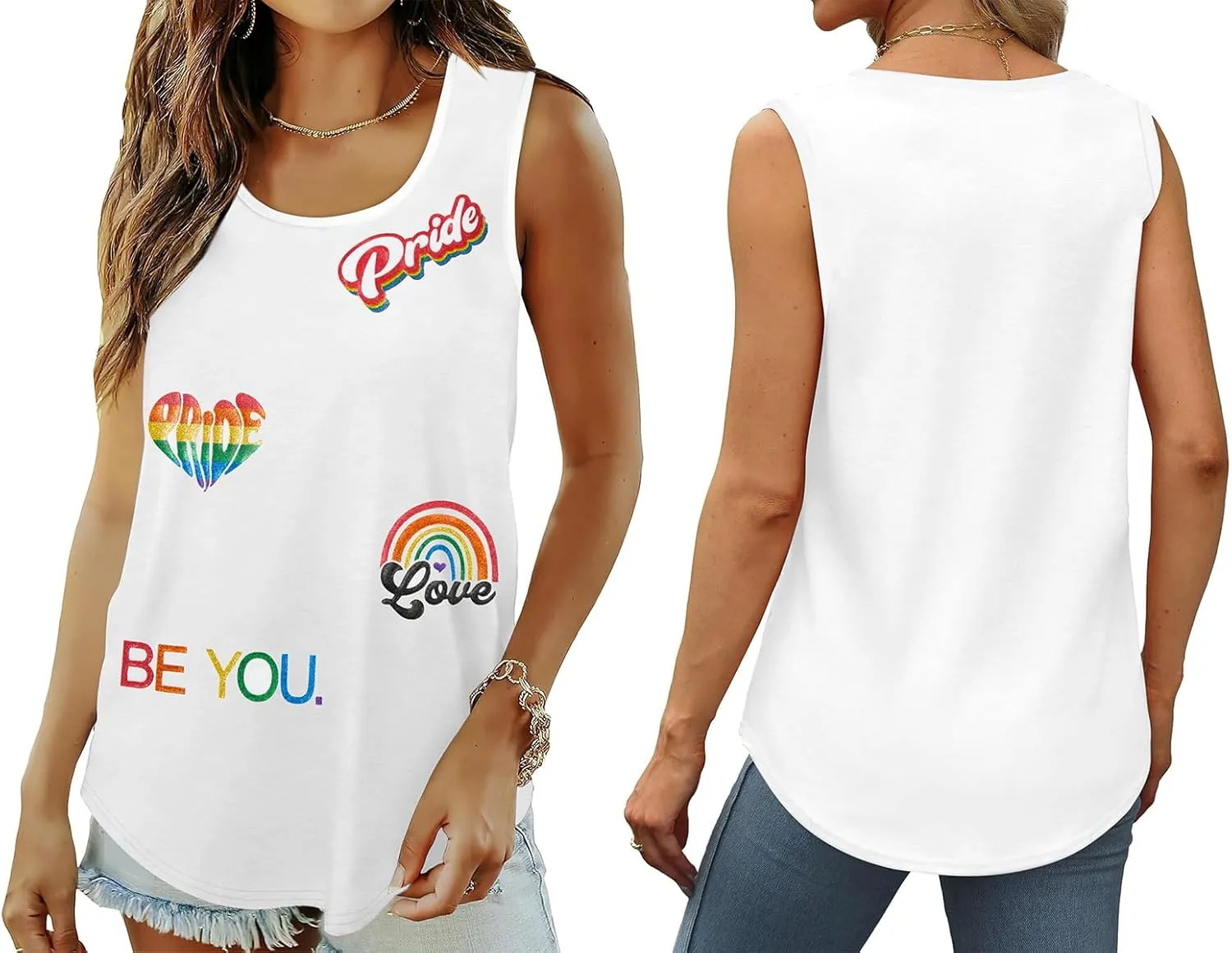 Pride Tank Tops for Women Rainbow Love Graphic Tshirt Be You LGBT Sleeveless Shirt Summer Vacation Vest Tops