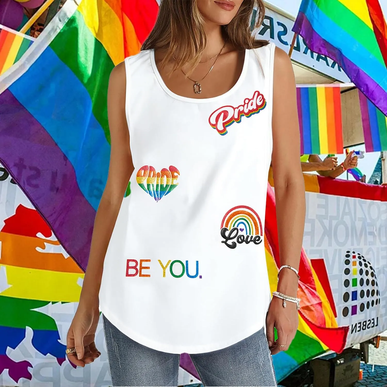 Pride Tank Tops for Women Rainbow Love Graphic Tshirt Be You LGBT Sleeveless Shirt Summer Vacation Vest Tops