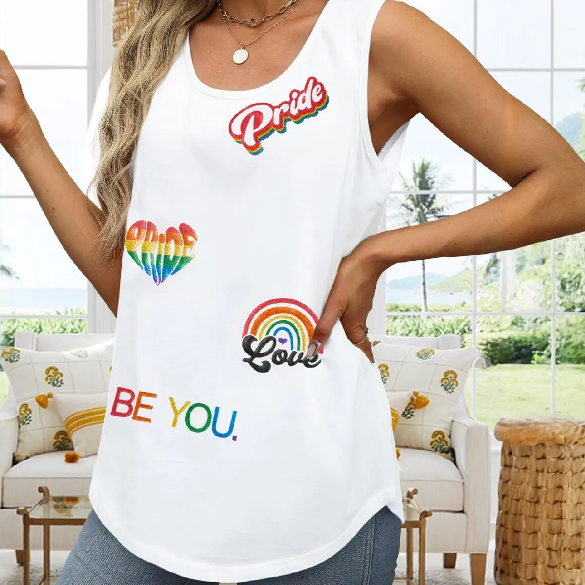 Pride Tank Tops for Women Rainbow Love Graphic Tshirt Be You LGBT Sleeveless Shirt Summer Vacation Vest Tops