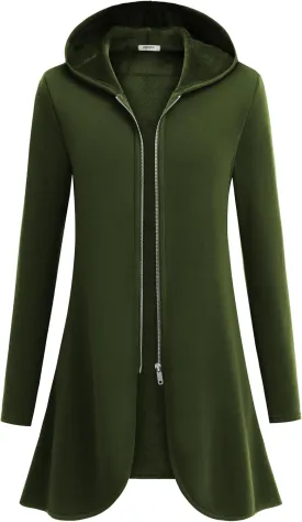 Zeagoo Women's Long Zip Up Hoodie Lightweight Oversized Tunic Sweatshirt Open Front Cardigan Jacket with Pockets
